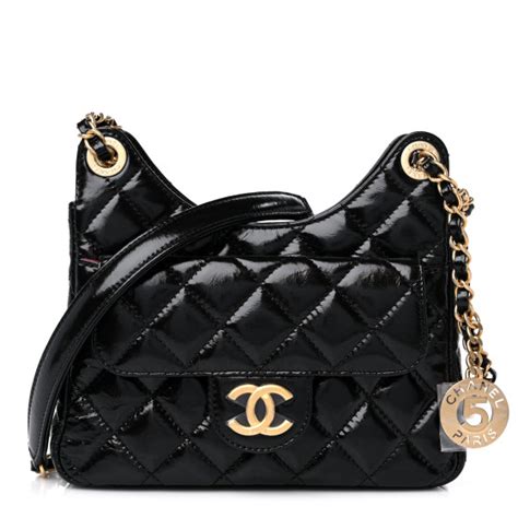 chanel shiny crumpled calfskin quilted small wavy cc hobo black|Hobo Bags .